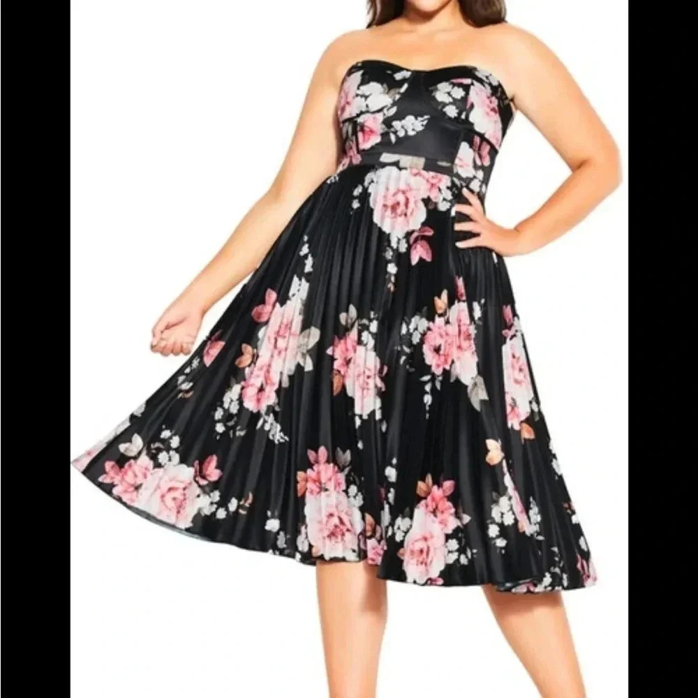 City Chic floral pleated removable straps midi dress